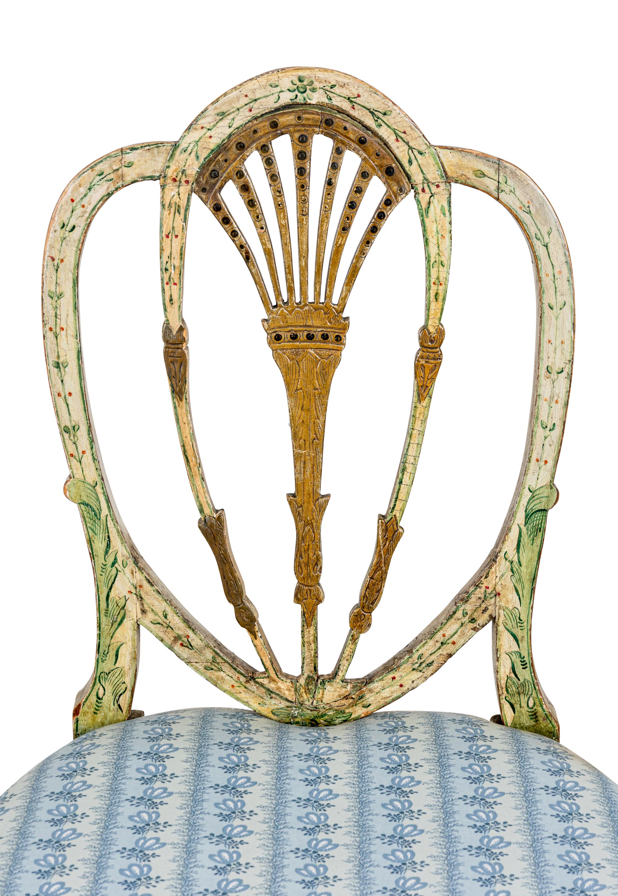 A Pair of North European Polychrome Decorated Side Chairs