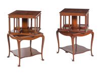 A Pair of Edwardian Satinwood and Mahogany Revolving Bookcases