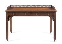 A Chinese Chippendale Style Mahogany Writing Desk Height 31 3/4 x width 48 x depth 20 3/4 inches. — EDWARDS AND ROBERTS