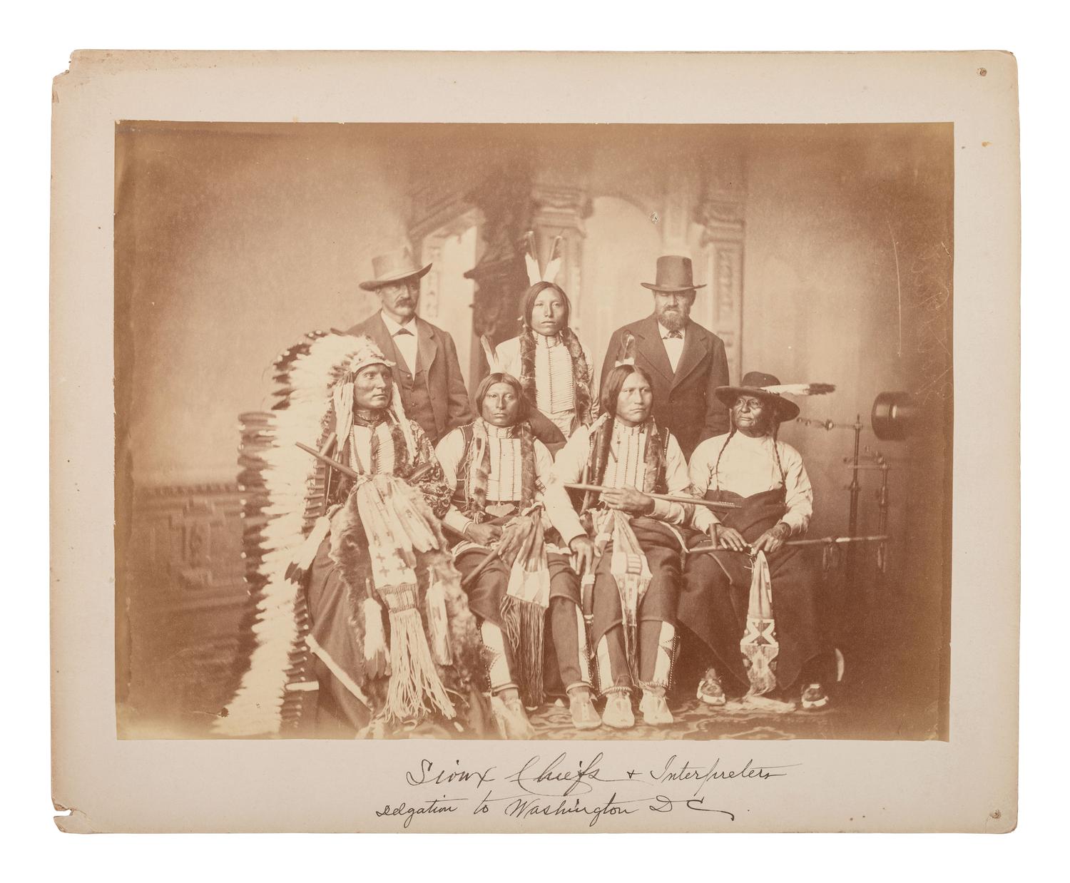 [BRADY, Mathew (1822-1896), photographer]. Albumen photograph of the Sioux Delegation to Washington, DC, 1877.