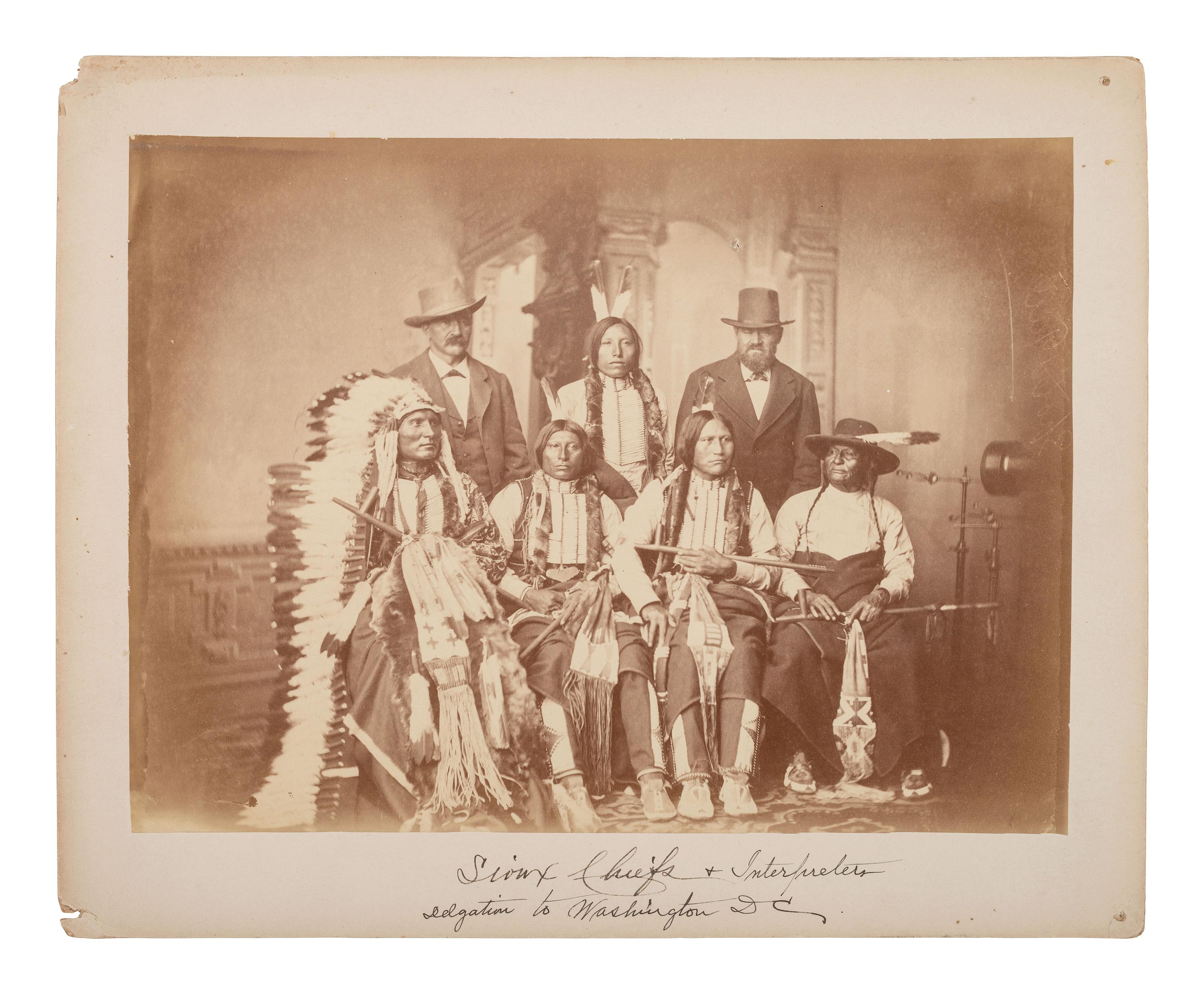 [BRADY, Mathew (1822-1896), photographer]. Albumen photograph of the Sioux Delegation to Washington, DC, 1877.