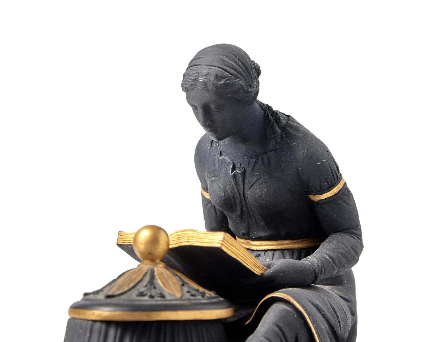 A Wedgwood Neoclassical Black Basalt and Parcel-Gilt Oil Lamp