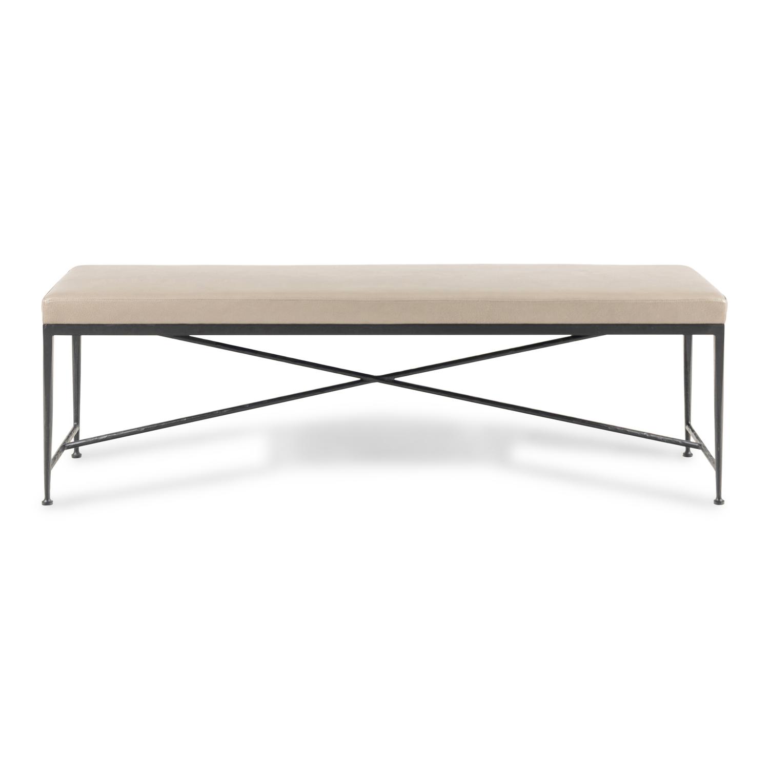 A Dessin Fournir Faux Leather Upholstered Steel Bench