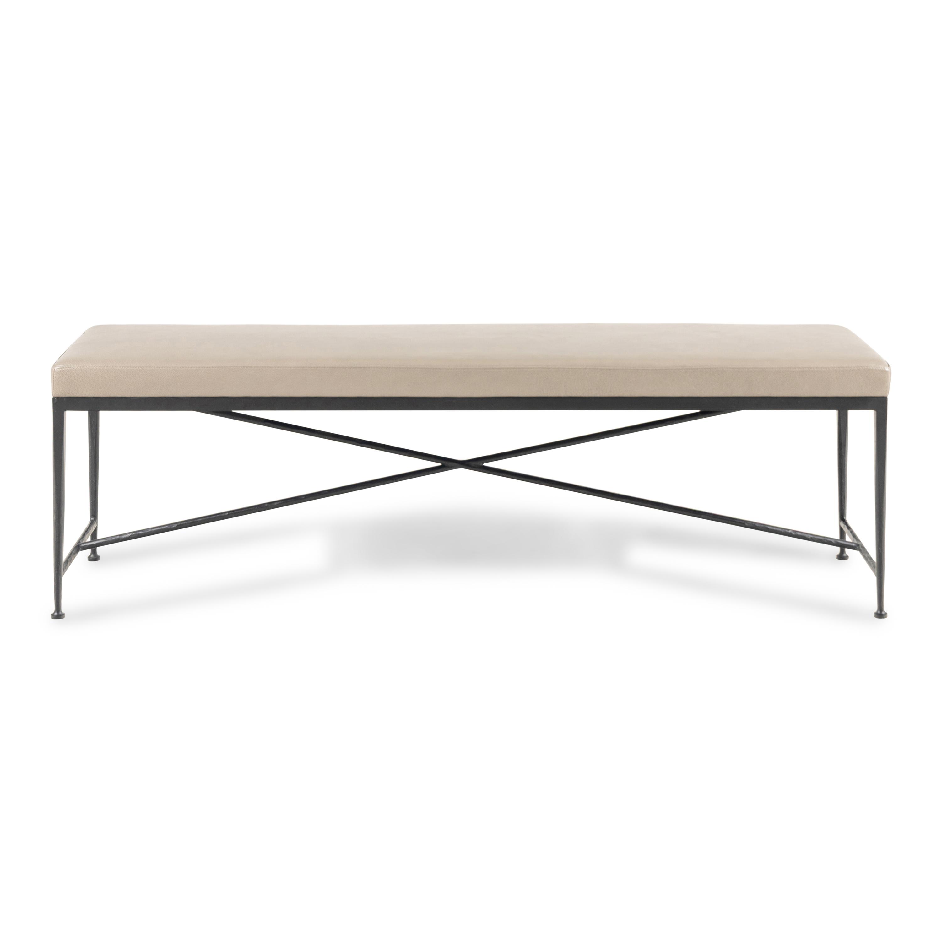 A Dessin Fournir Leather Upholstered Steel Bench