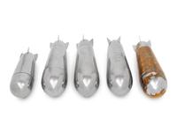 A Collection of Five German Chromed-Metal Blimp-Form Cocktail Shaker and Shot Glass Sets