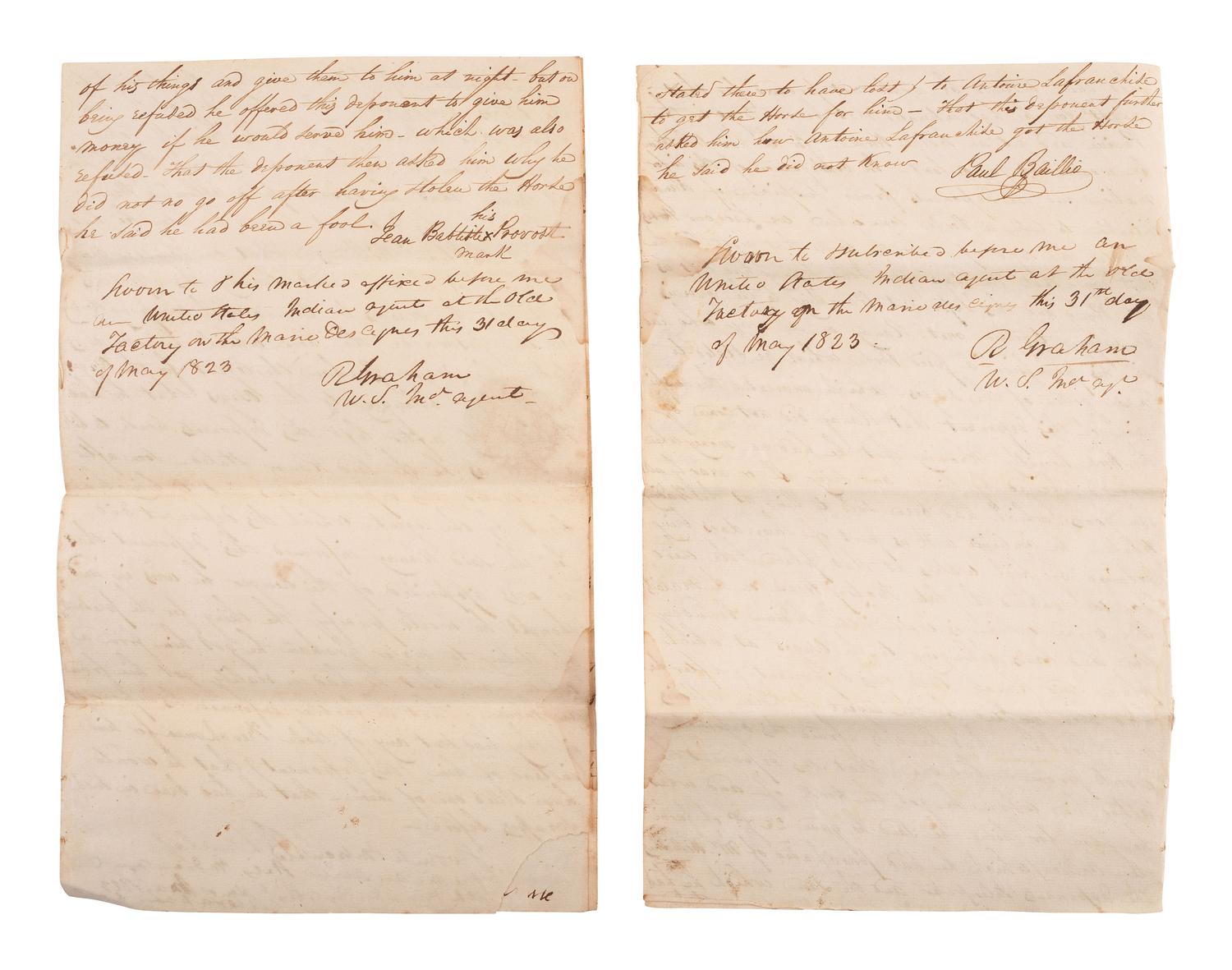 [NATIVE AMERICAN]. Documents related to US Indian Agent Richard Graham (1787- ca 1857).