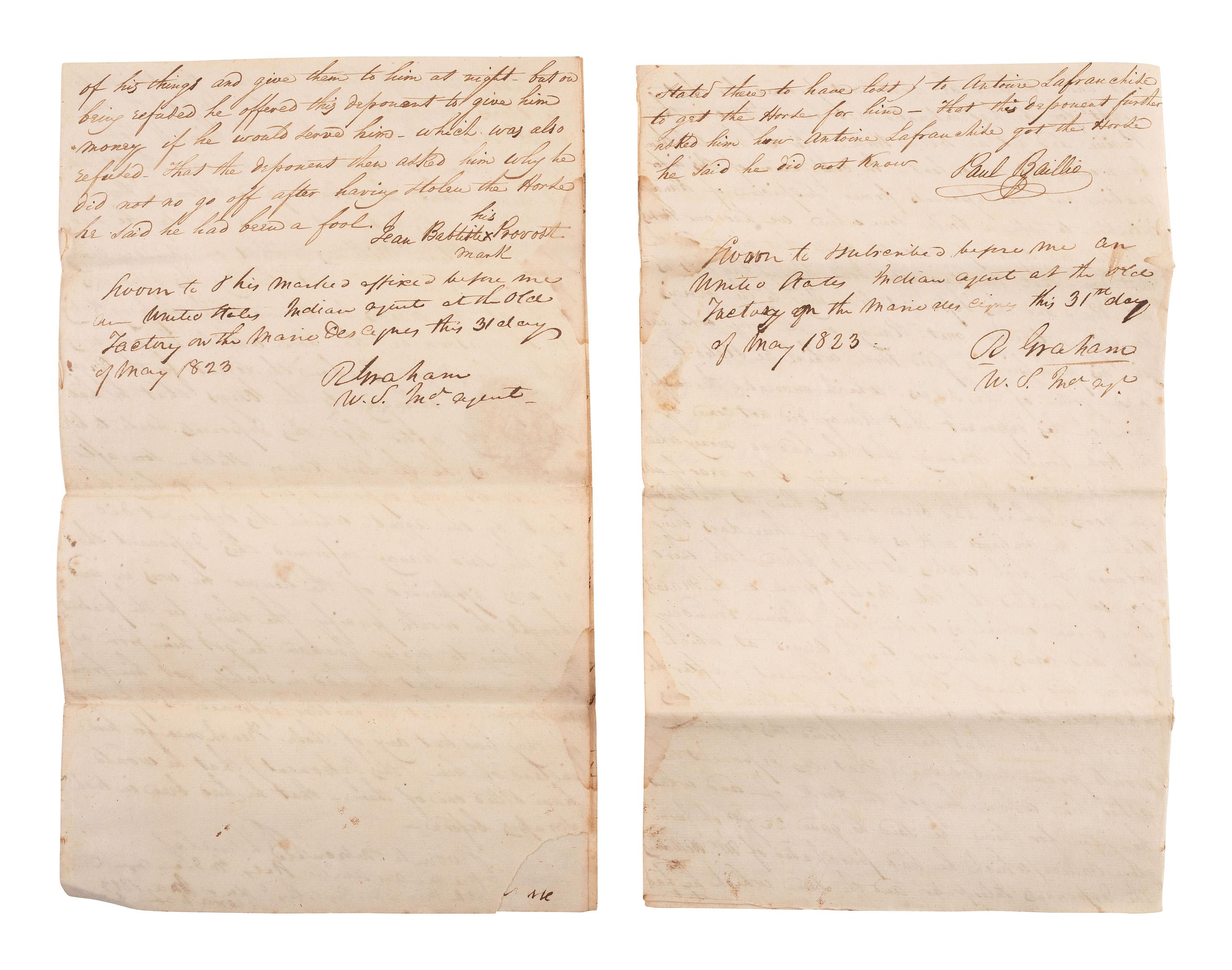 [NATIVE AMERICAN]. Documents related to US Indian Agent Richard Graham (1787- ca 1857).