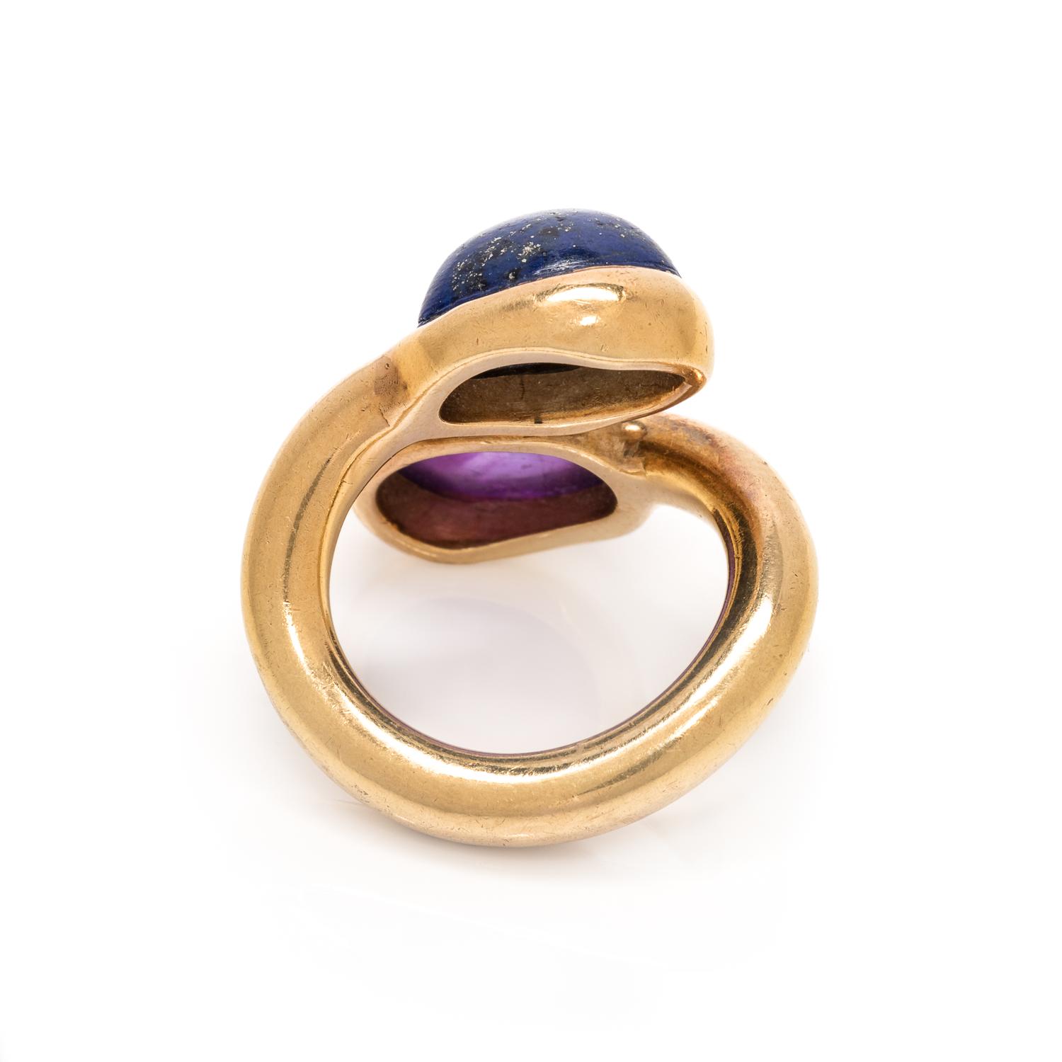 AMETHYST AND LAPIS LAZULI BYPASS RING