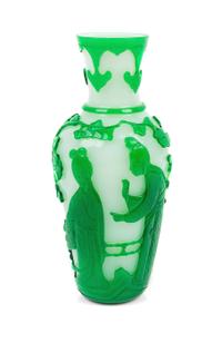 A Chinese Green Overlay White Peking Glass Bottle Vase