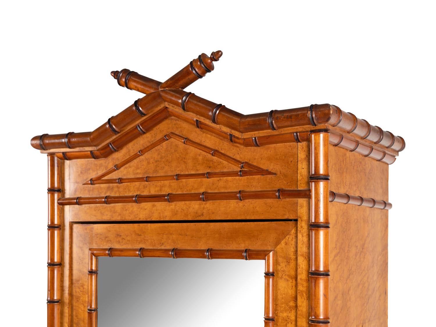 A Faux Bamboo and Birds-Eye Maple Dressing Cabinet