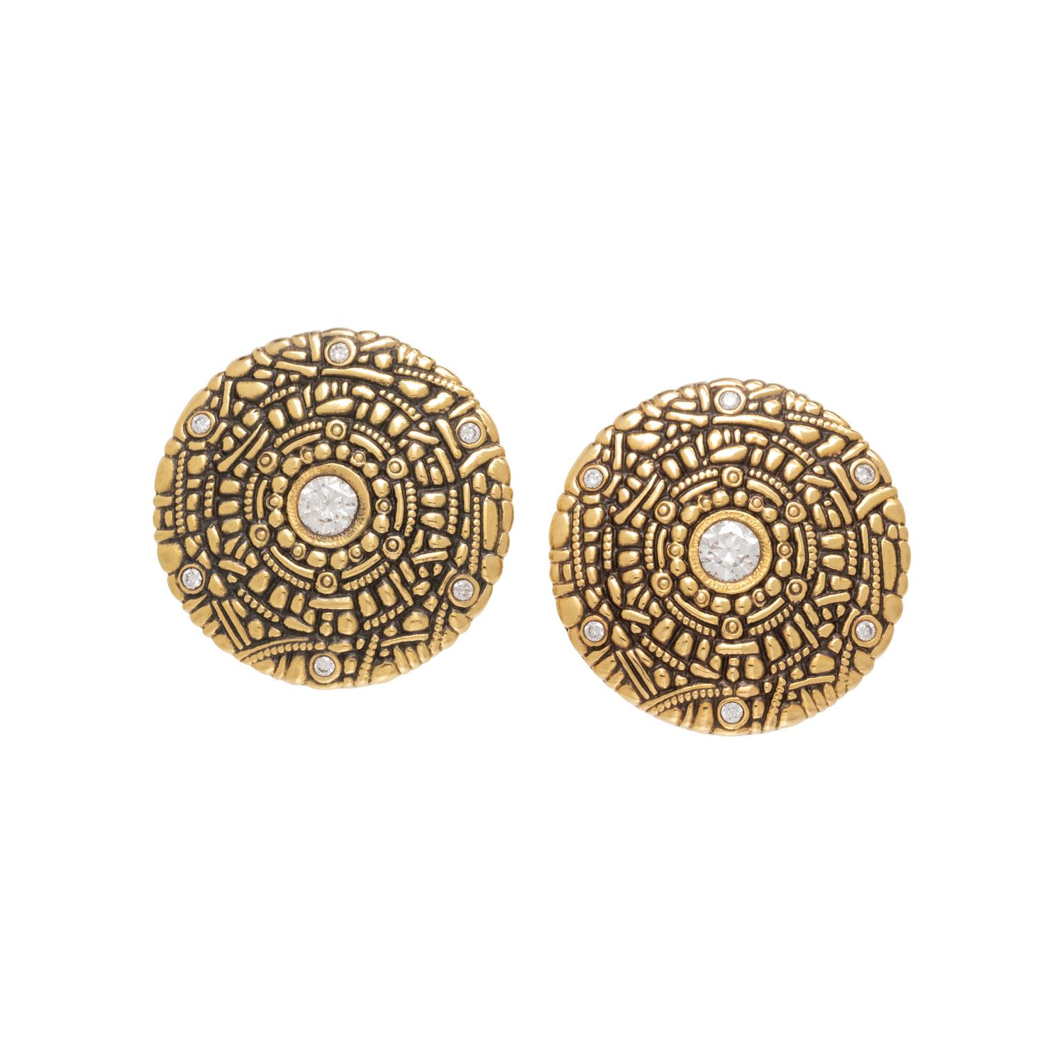 ALEX SEPKAS, YELLOW GOLD AND DIAMOND EARCLIPS