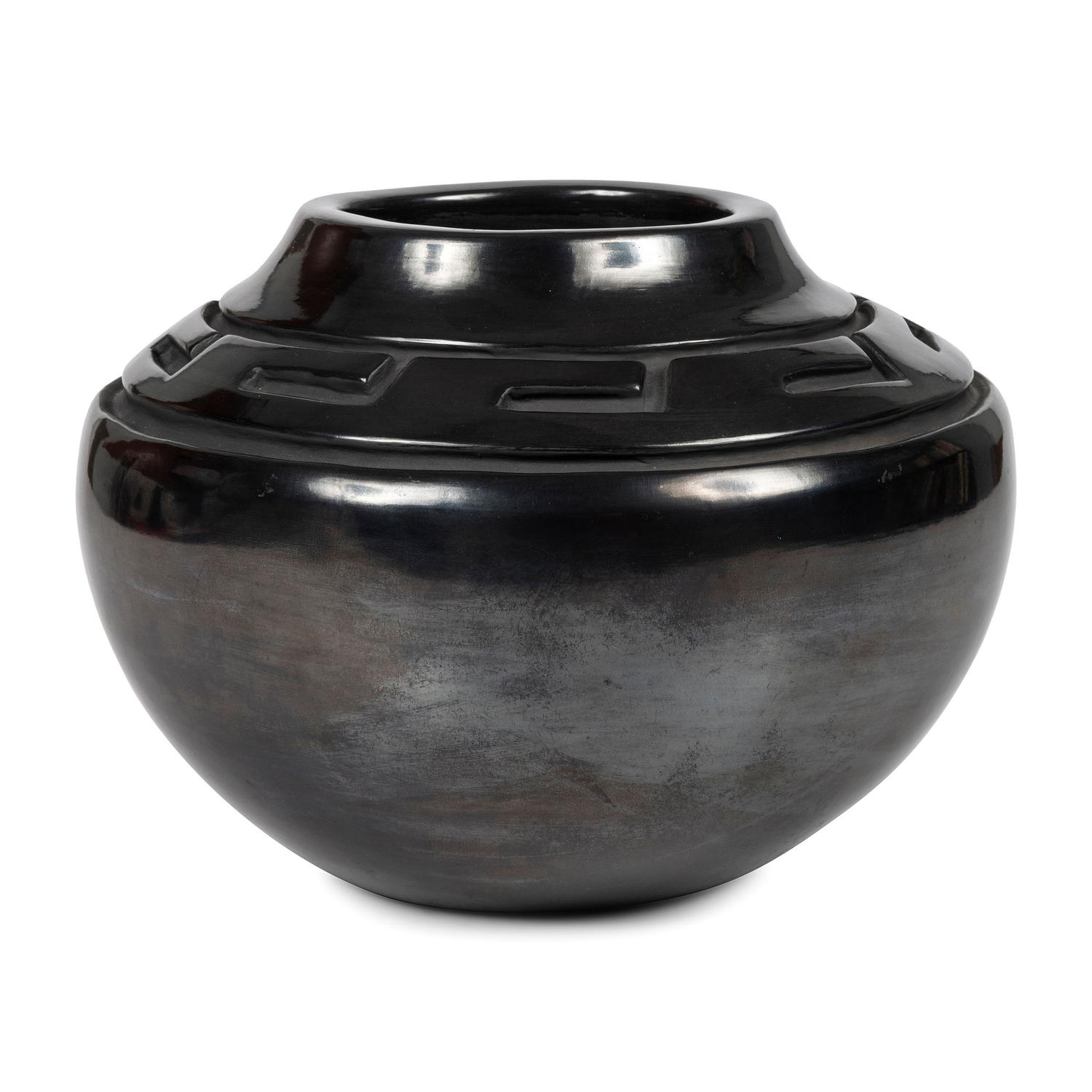 Carved Blackware Jar, with Greek Key Motif