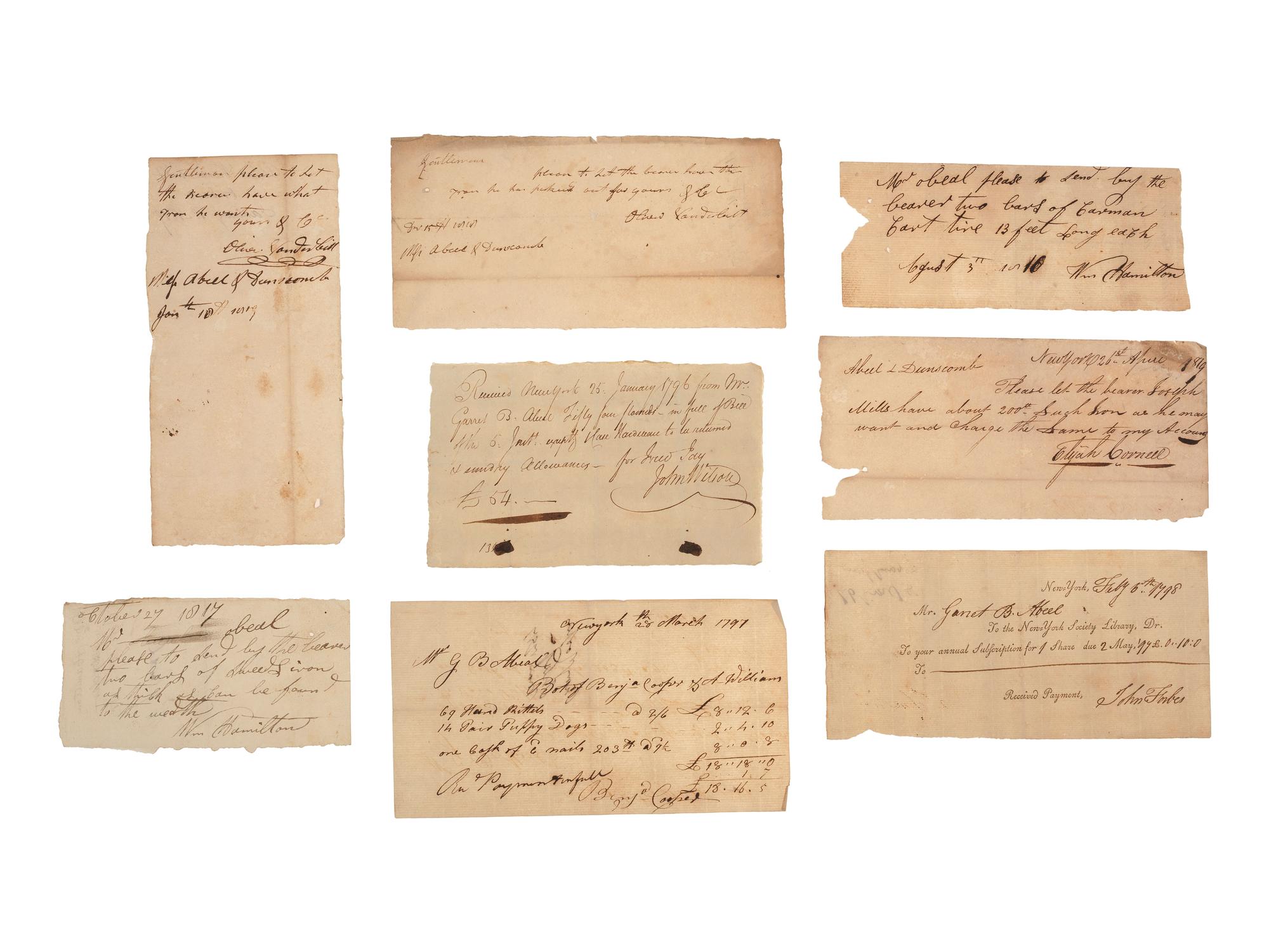 [AMERICANA - BUSINESS]. Ulster Iron Works manuscript archive, incl. documents, receipts, and other correspondence from Abeel & Dunscomb, New York City. Ca early 19th century.