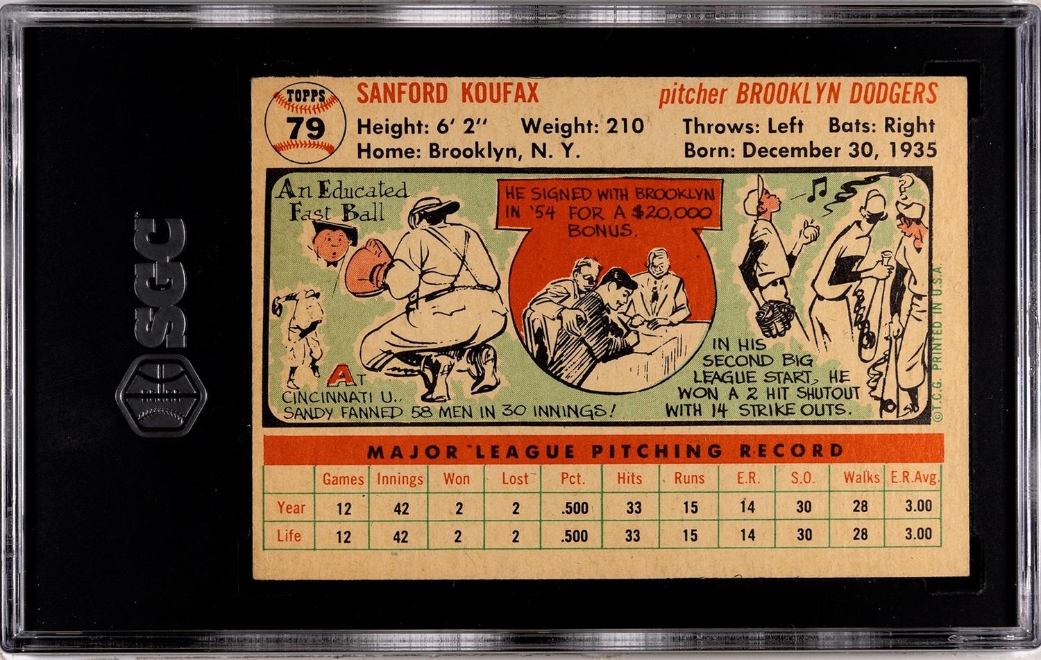 A 1956 Topps Sandy Koufax Baseball Card No. 79 White Back (SGC 6 EX-NM)