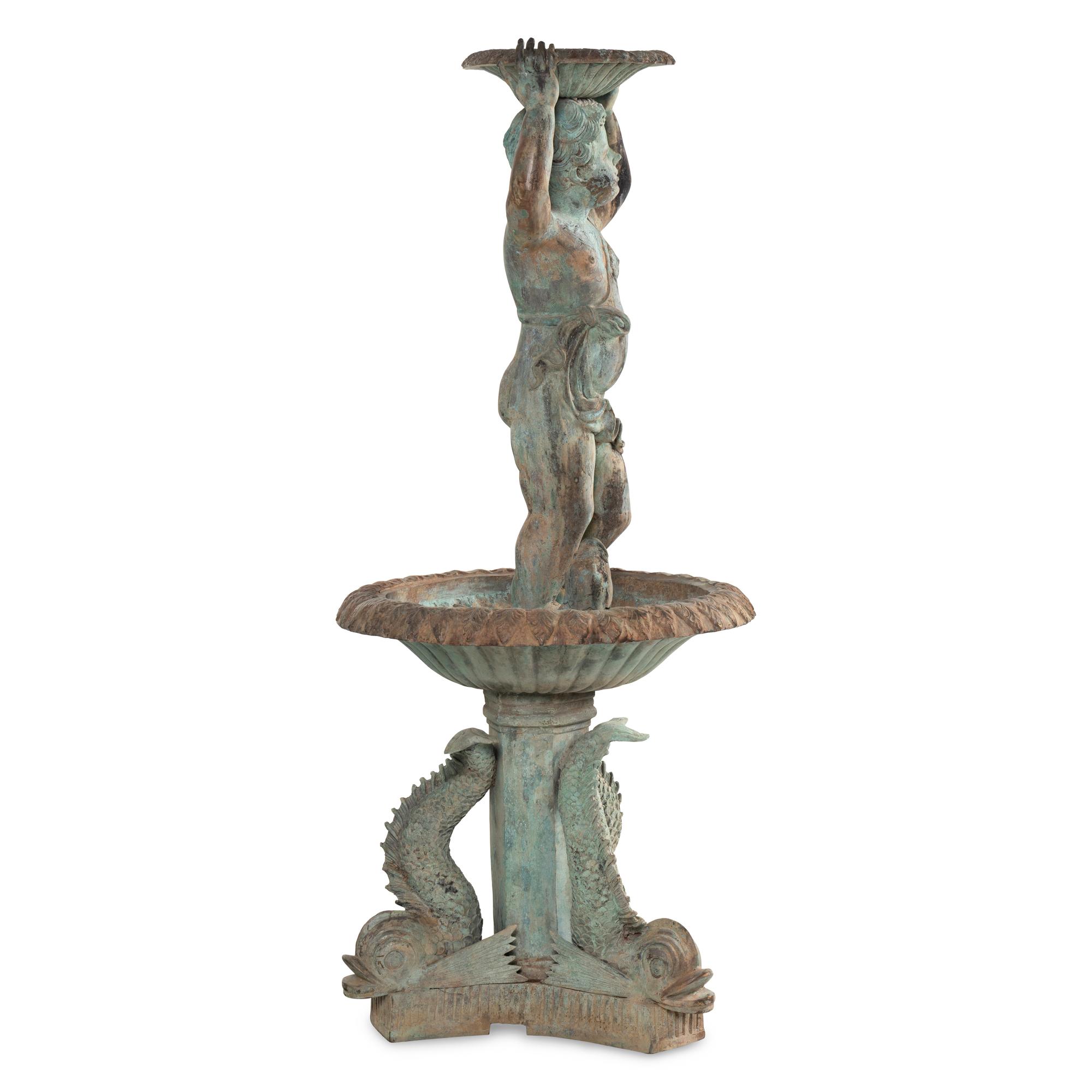 A Patinated Bronze Figural Fountain