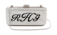 A Judith Leiber Swarovski Crystal Monogrammed "RHG" Minaudiere, 6 x 3 x 1 1/2 inches.