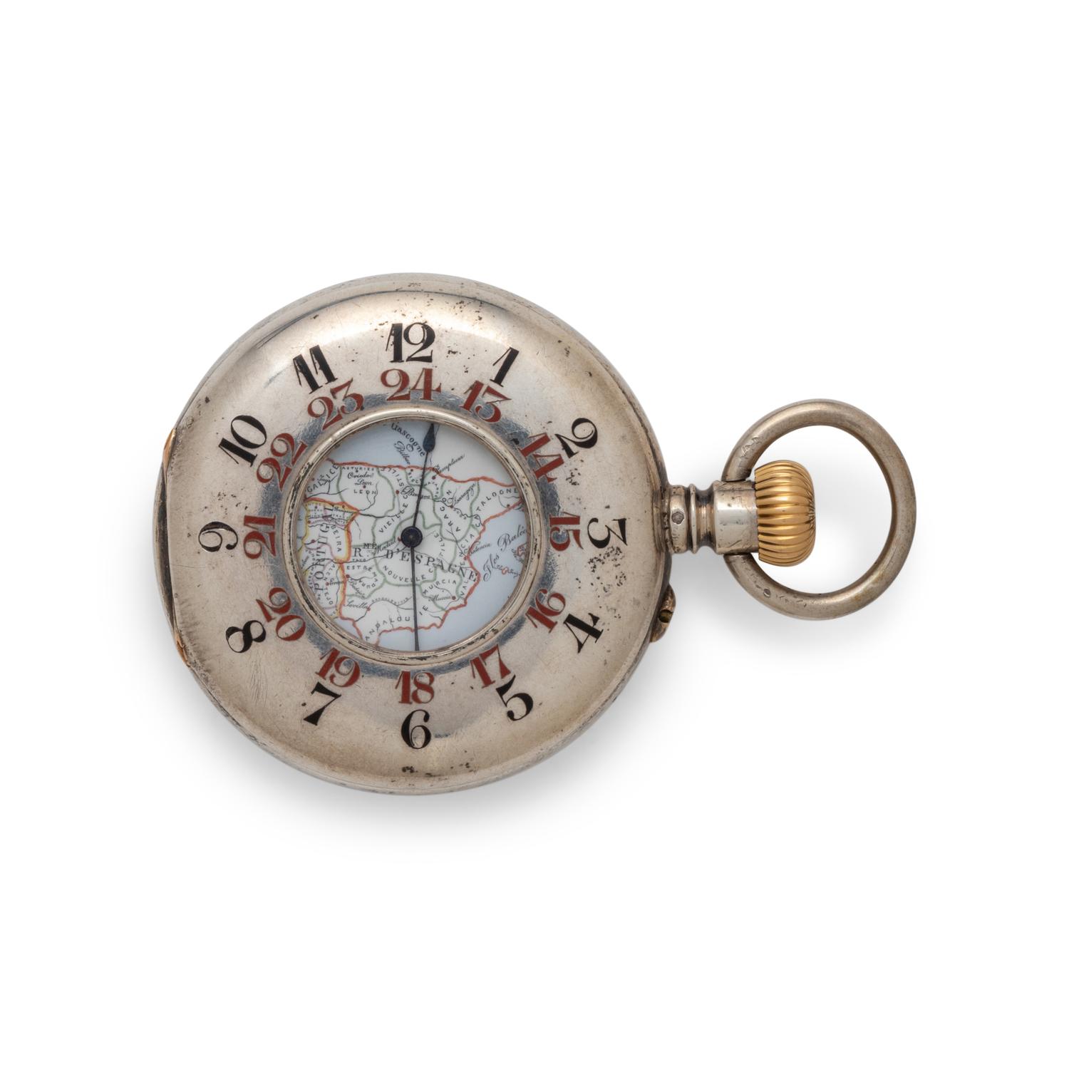 J. CHAPPUIS, SILVER HALF-HUNTING CASED KEYLESS LEVER WITH 8-DAYS DURATION AND ENAMEL PAINTED DIAL POCKET WATCH