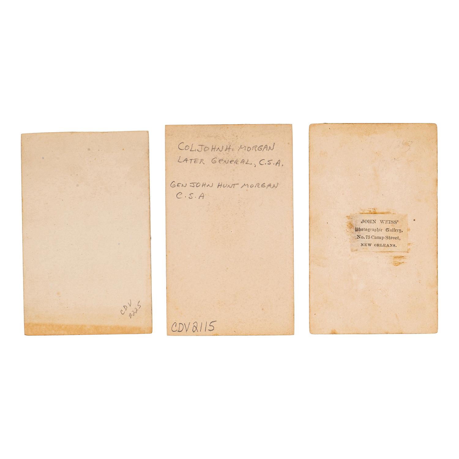 [CIVIL WAR] - [MORGAN, JOHN HUNT (1825-1864)]. Trio of CDVs of CSA Brigadier General Morgan, comprising: