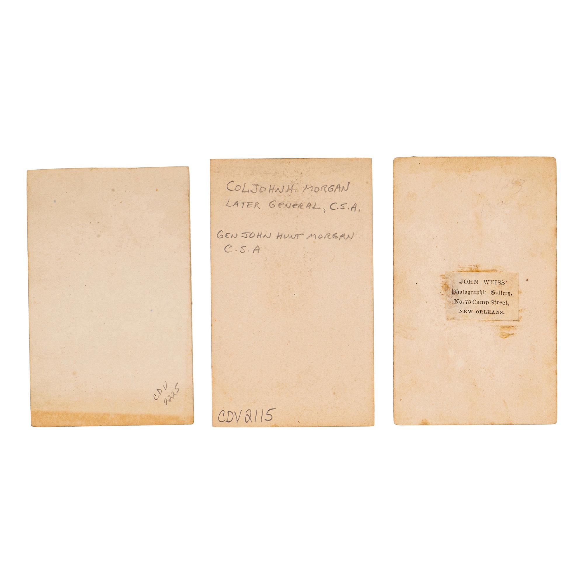 [CIVIL WAR] - [MORGAN, JOHN HUNT (1825-1864)]. Trio of CDVs of CSA Brigadier General Morgan, comprising: