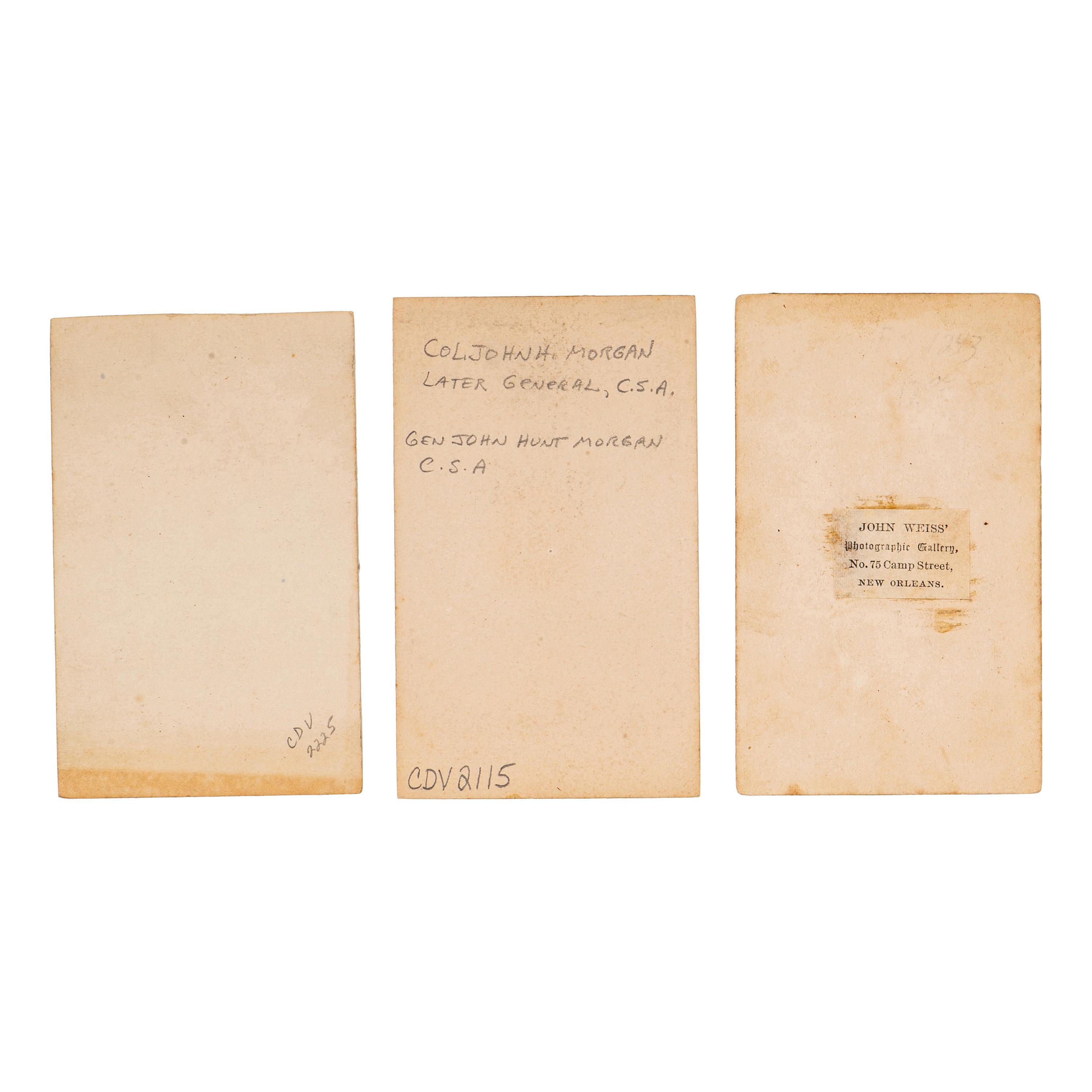 [CIVIL WAR] - [MORGAN, JOHN HUNT (1825-1864)]. Trio of CDVs of CSA Brigadier General Morgan, comprising: