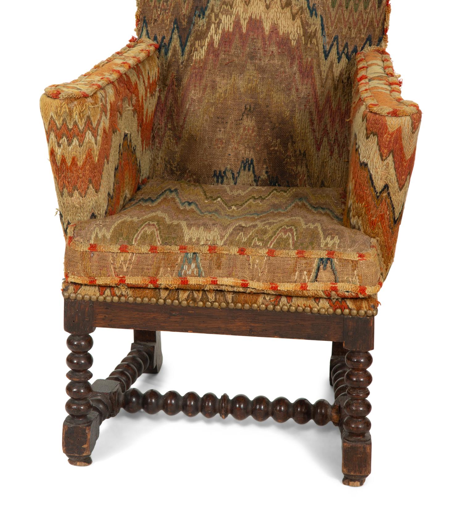A Pair of Jacobean Style High Back Armchairs