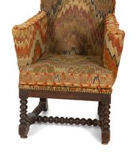 A Pair of Jacobean Style High Back Armchairs