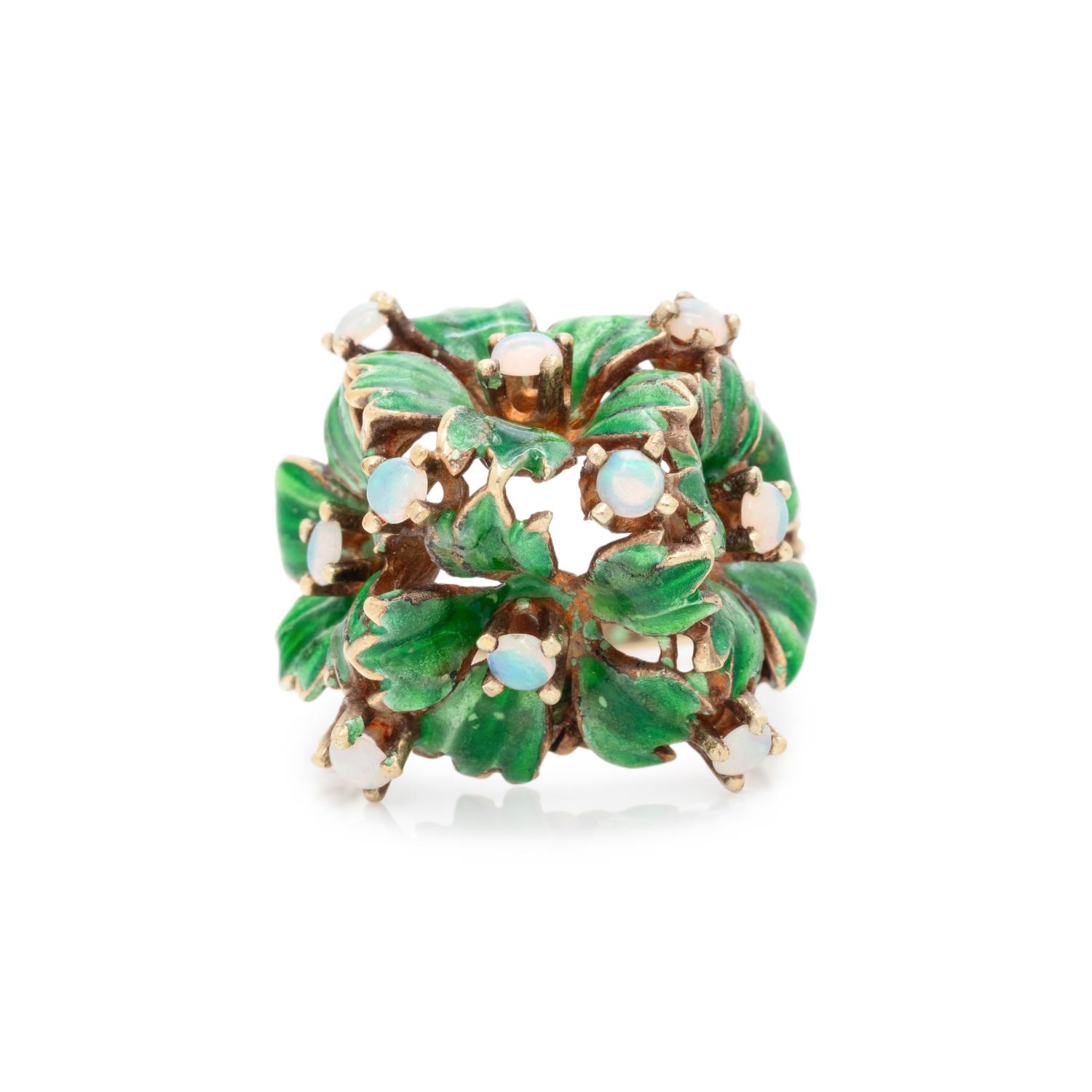 OPAL AND ENAMEL FLOWER RING