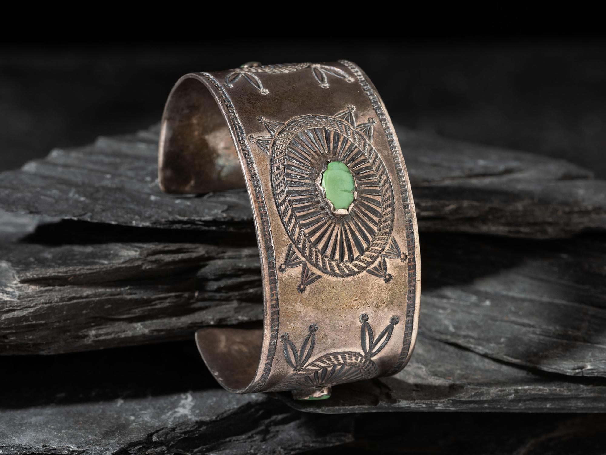 Navajo Ingot and Turquoise Cuff Bracelet