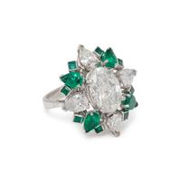 DIAMOND, EMERALD AND PLATINUM RING PENDANT