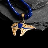Herbert Taylor (Diné, 1951-1996) — 14K Gold and Lapis Heart Line Bear Necklace