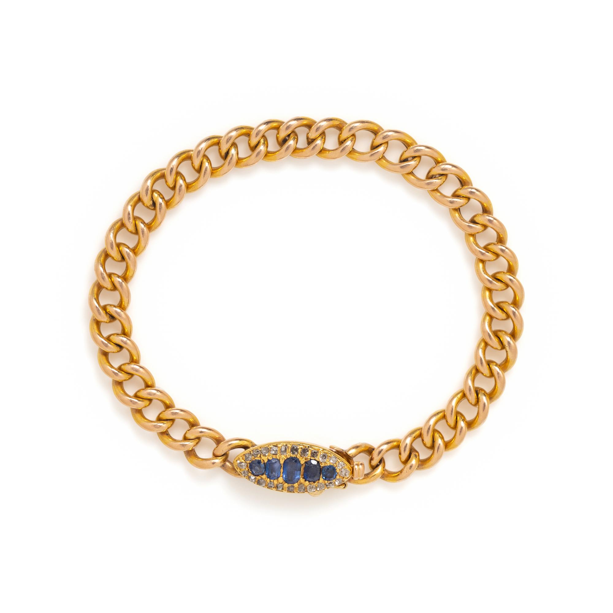 ANTIQUE, YELLOW GOLD, DIAMOND AND SAPPHIRE BRACELET