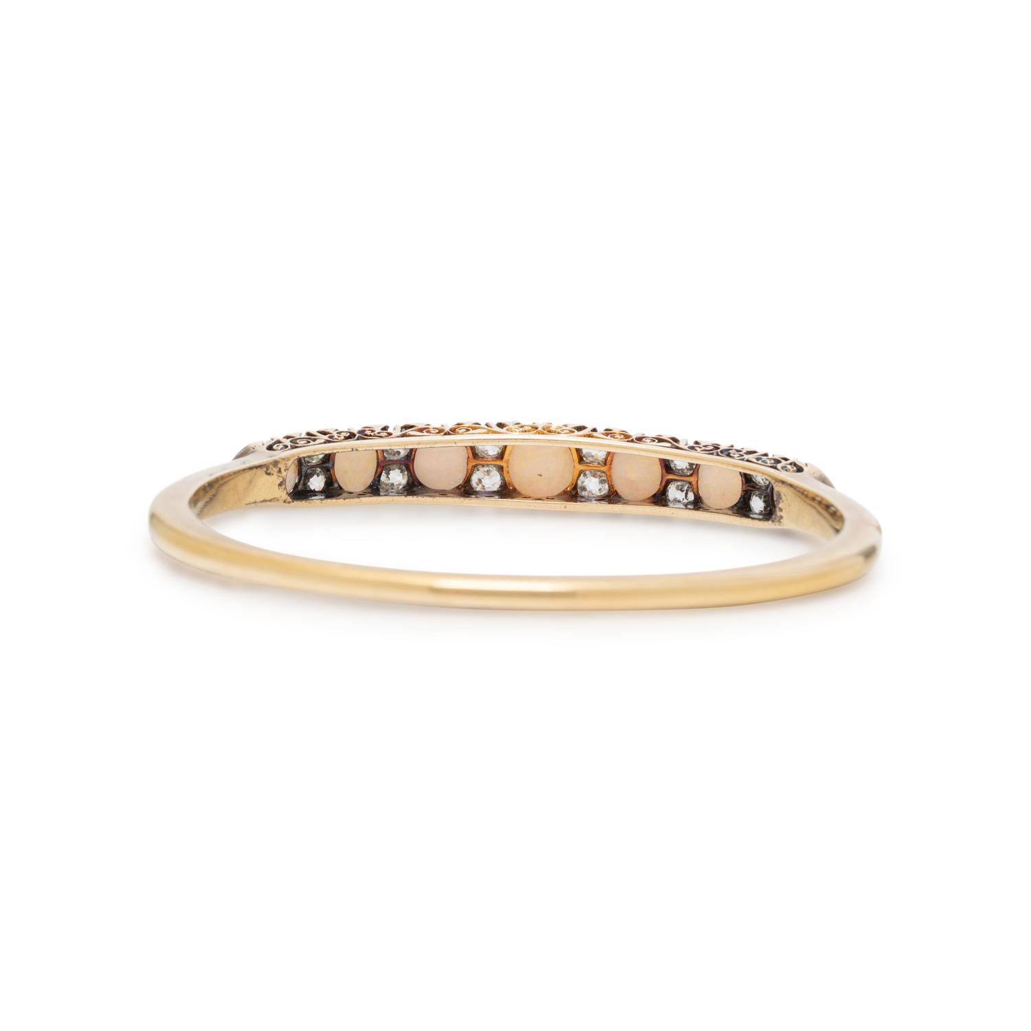 ANTIQUE, OPAL, DIAMOND, AND YELLOW GOLD BANGLE BRACELET