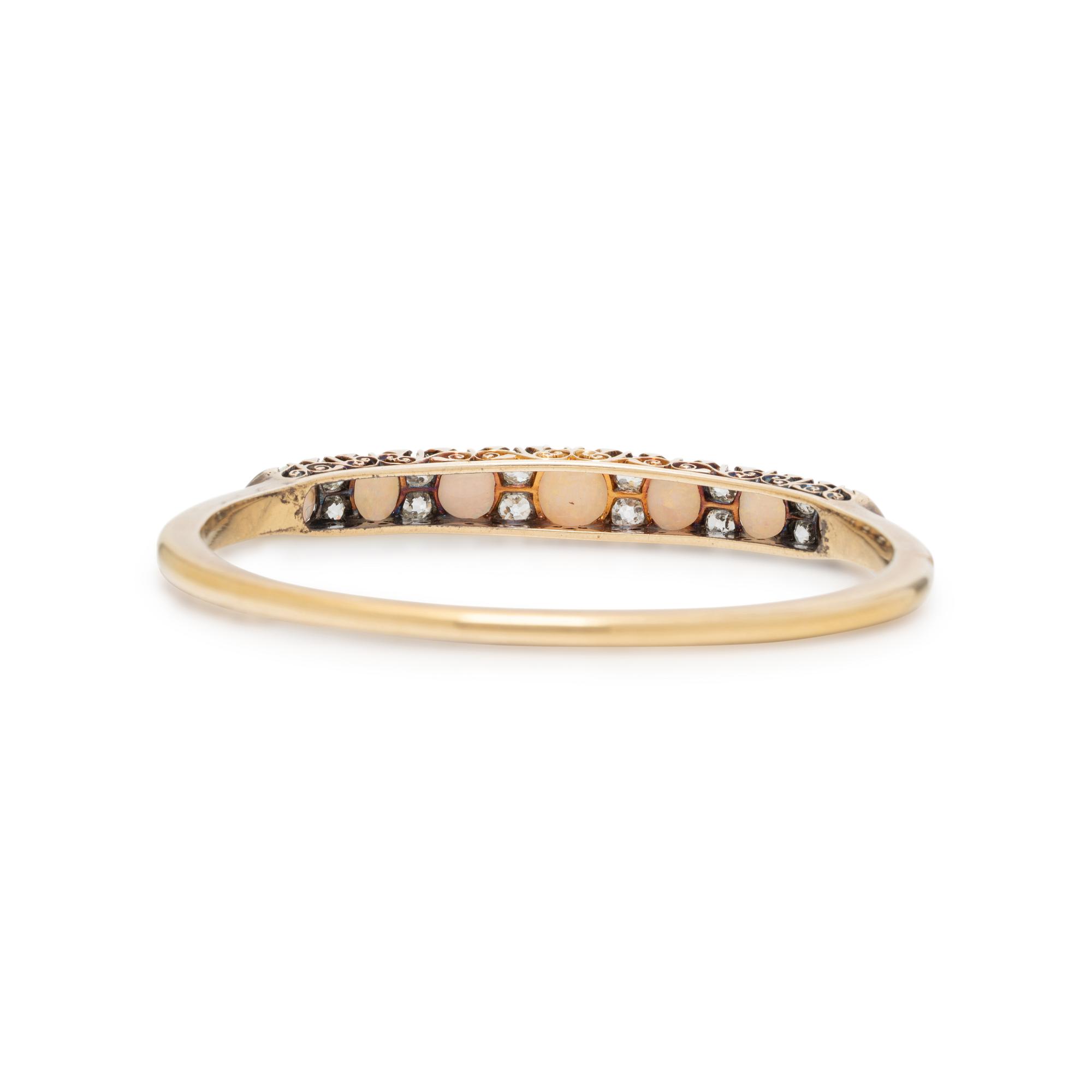 ANTIQUE, OPAL, DIAMOND, AND YELLOW GOLD BANGLE BRACELET