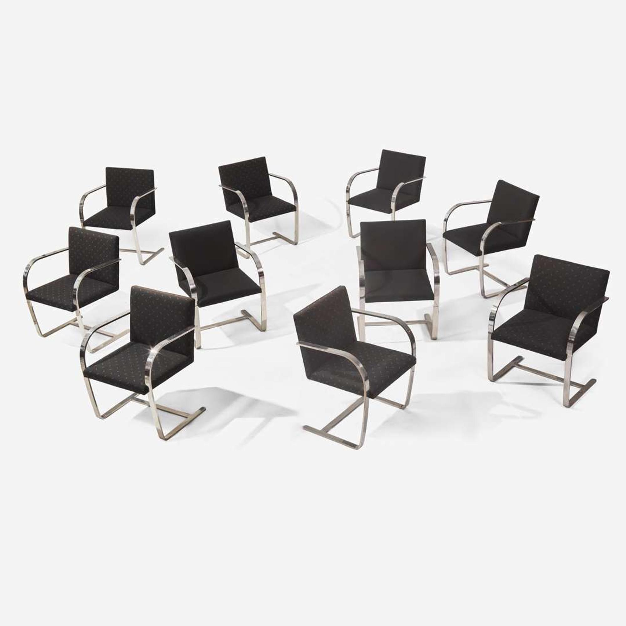 Ludwig Mies van der Rohe (German-American, 1886-1969) An Assembled Group of Ten Flat Bar "Brno" Chairs, Knoll International, USA, designed 1930, the present lot 1980s and 1990s