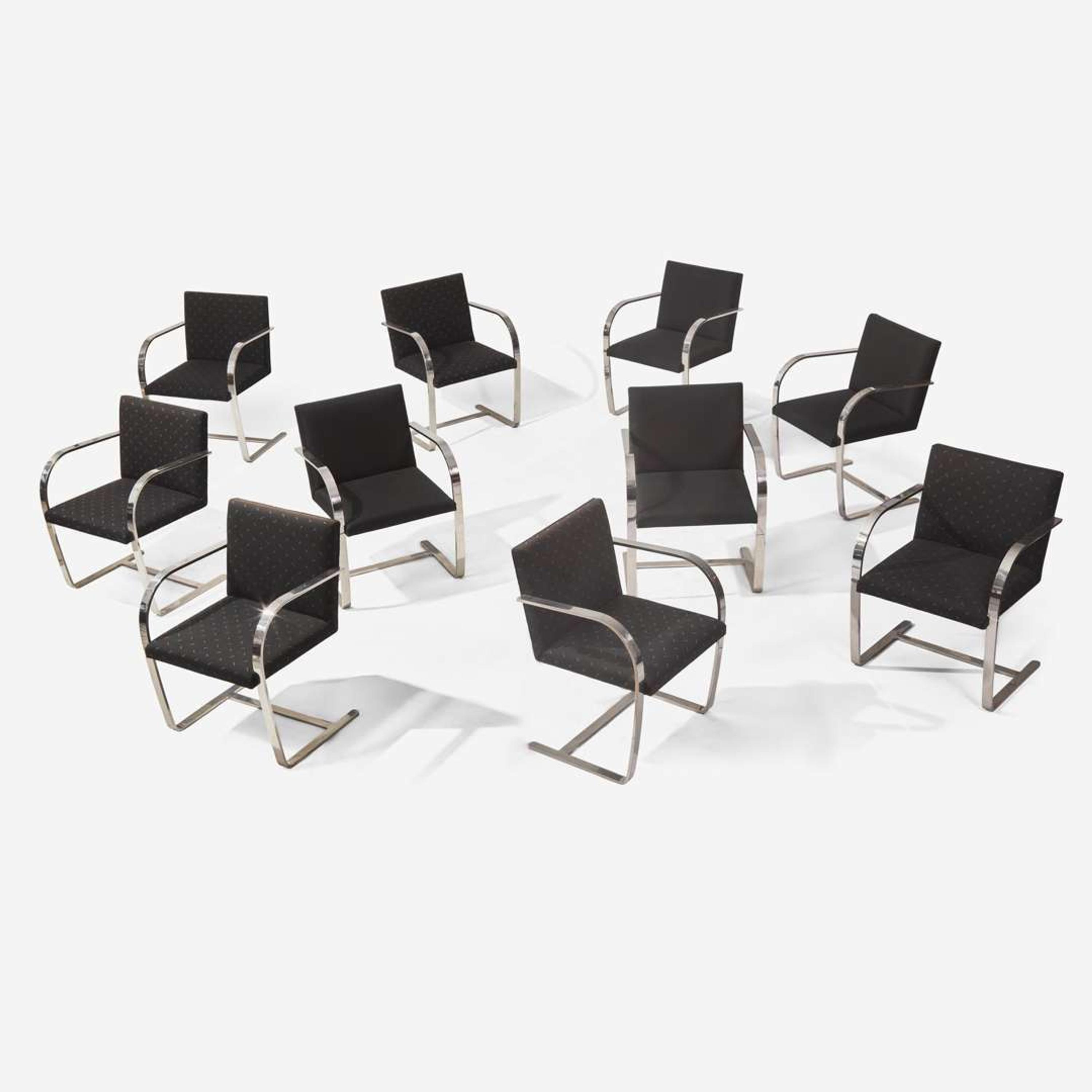 Ludwig Mies van der Rohe (German-American, 1886-1969) An Assembled Group of Ten Flat Bar "Brno" Chairs, Knoll International, USA, designed 1930, the present lot 1980s and 1990s