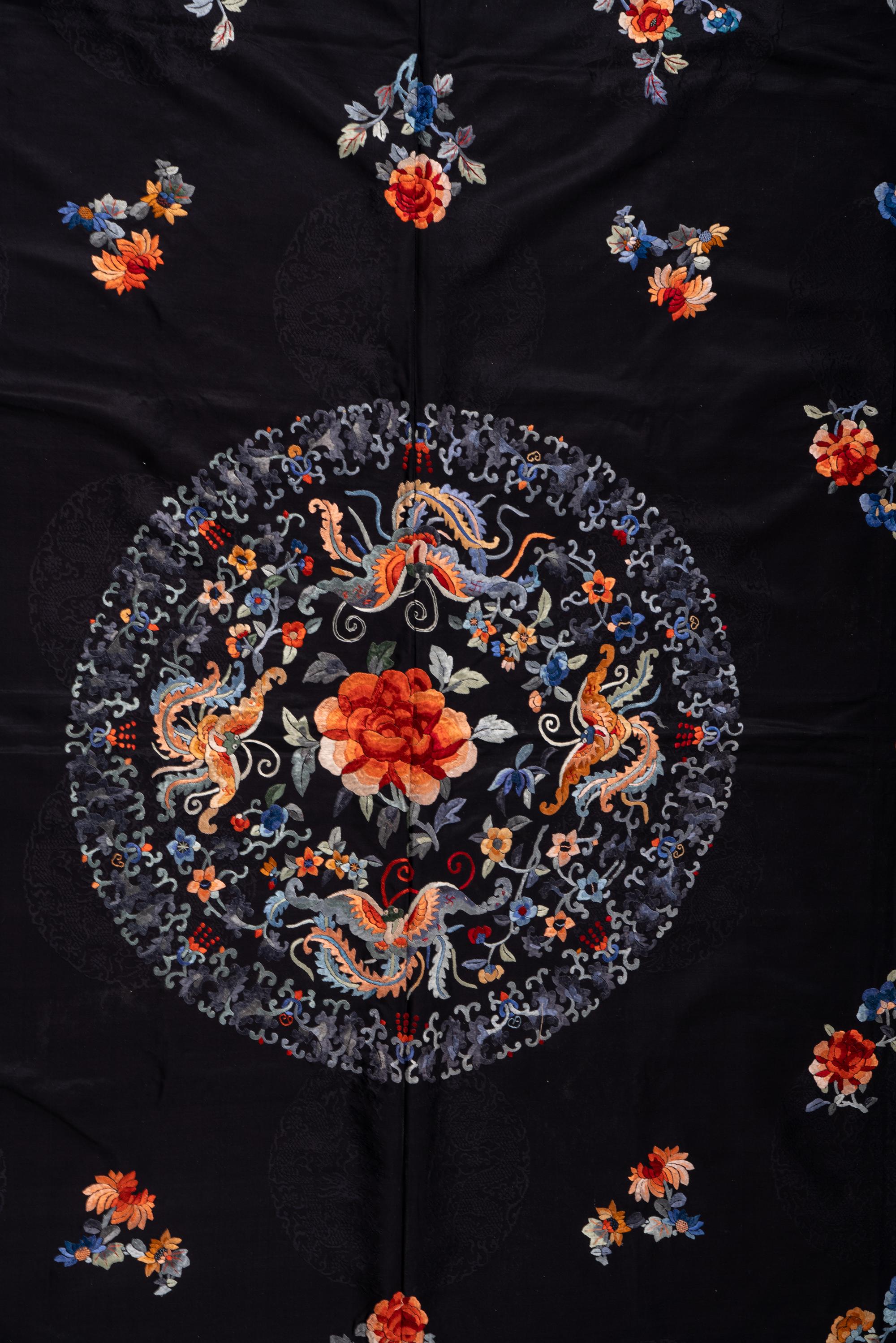 Two Chinese Embroidered Silk Panels
