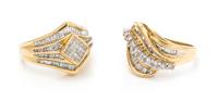 A Collection of 14 Karat Yellow Gold and Diamond Rings, 6.90 dwts.