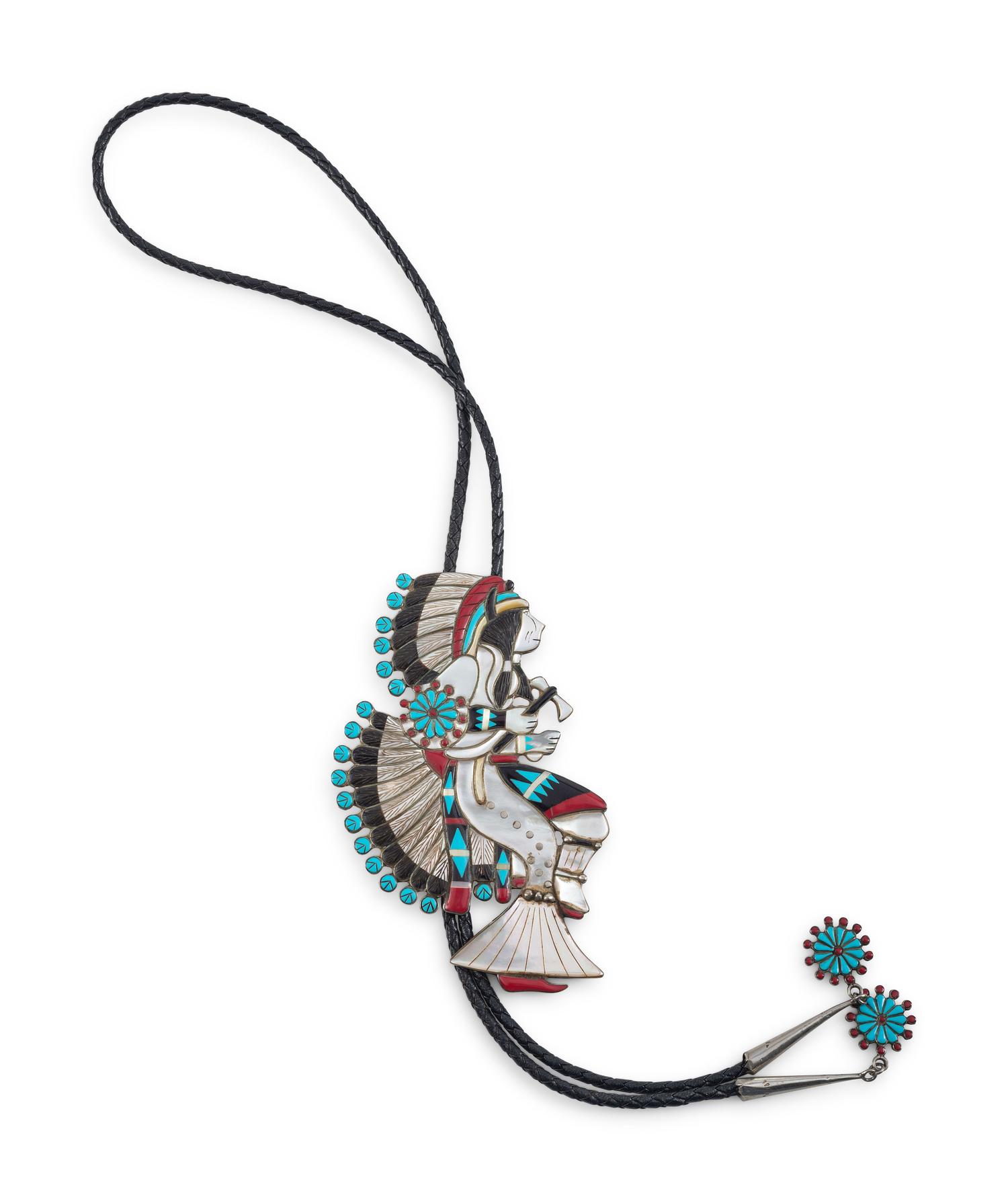 Zuni Silver and Mosaic Inlay Fancy Dancer Bolo Tie