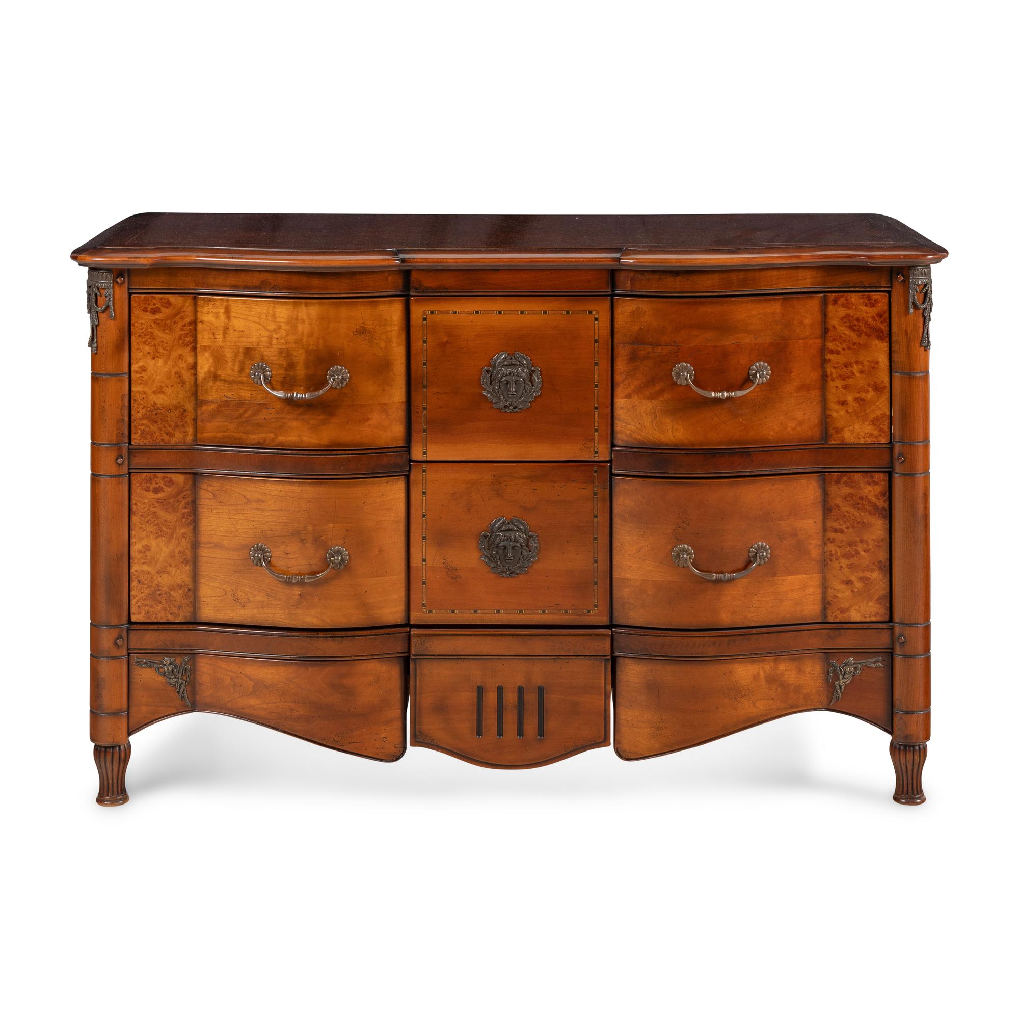 A French Provincial Style Walnut and Burlwood Commode