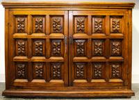 A Mexican Pine Cabinet Height 34 x width 49 1/2 x depth 16 1/2 inches.
