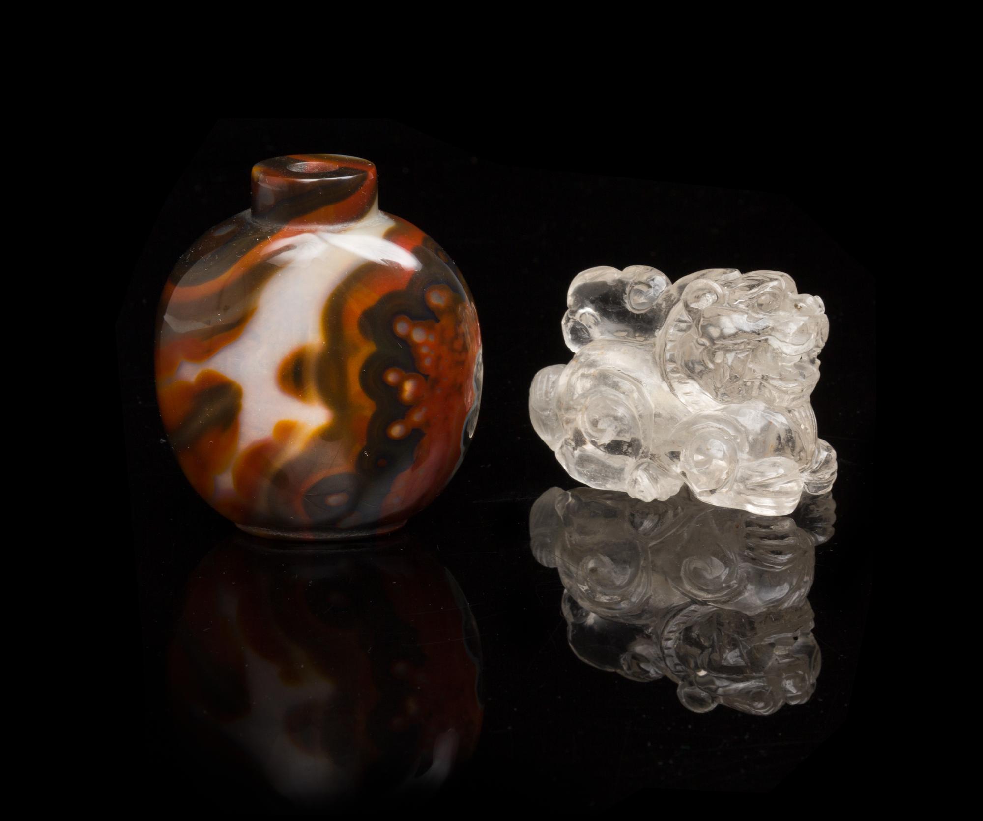 Two Chinese Snuff Bottles Height of larger 2 7/8 inches.