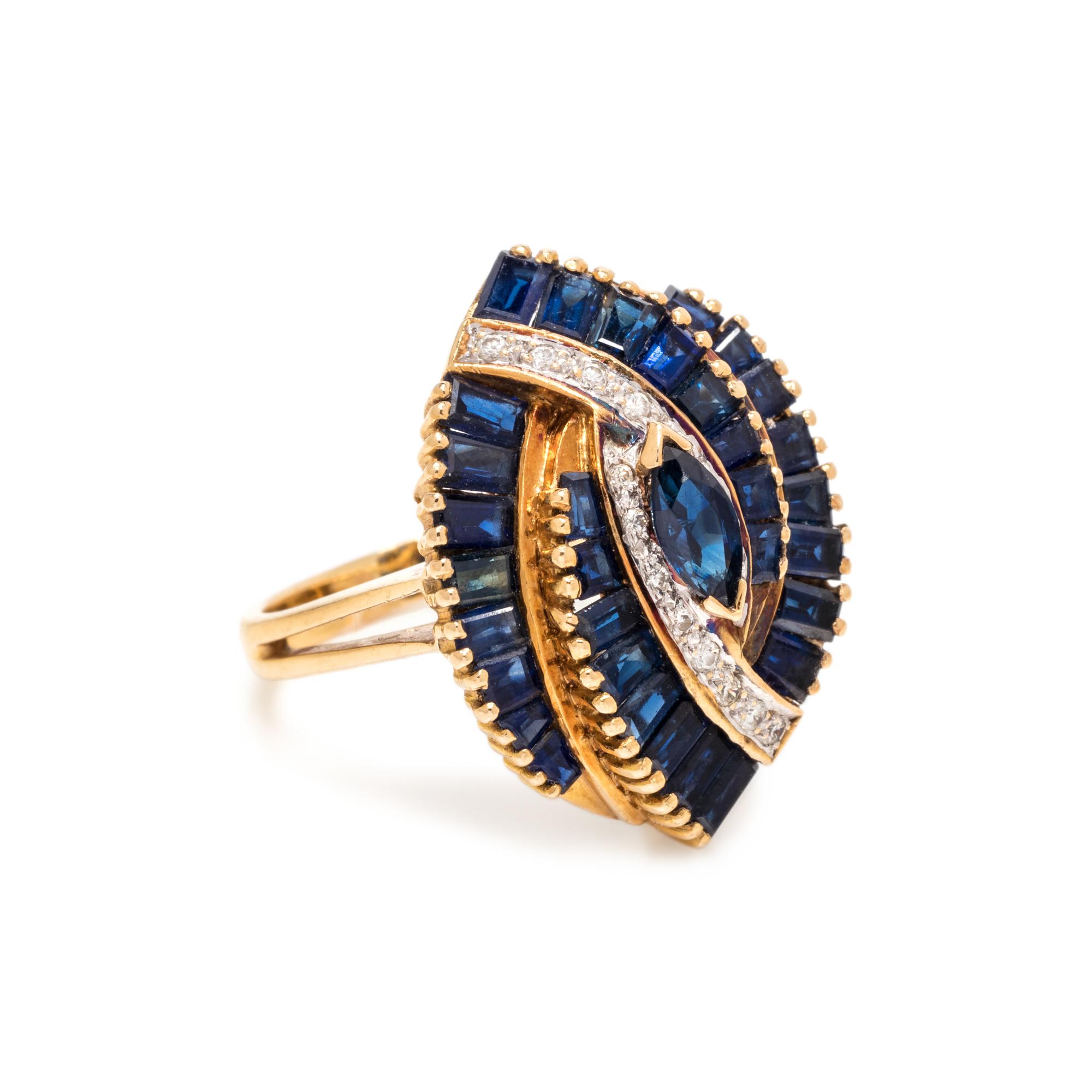 SYNTHETIC SAPPHIRE AND DIAMOND RING