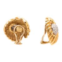 TIFFANY & CO., YELLOW GOLD AND DIAMOND FLOWER EARCLIPS