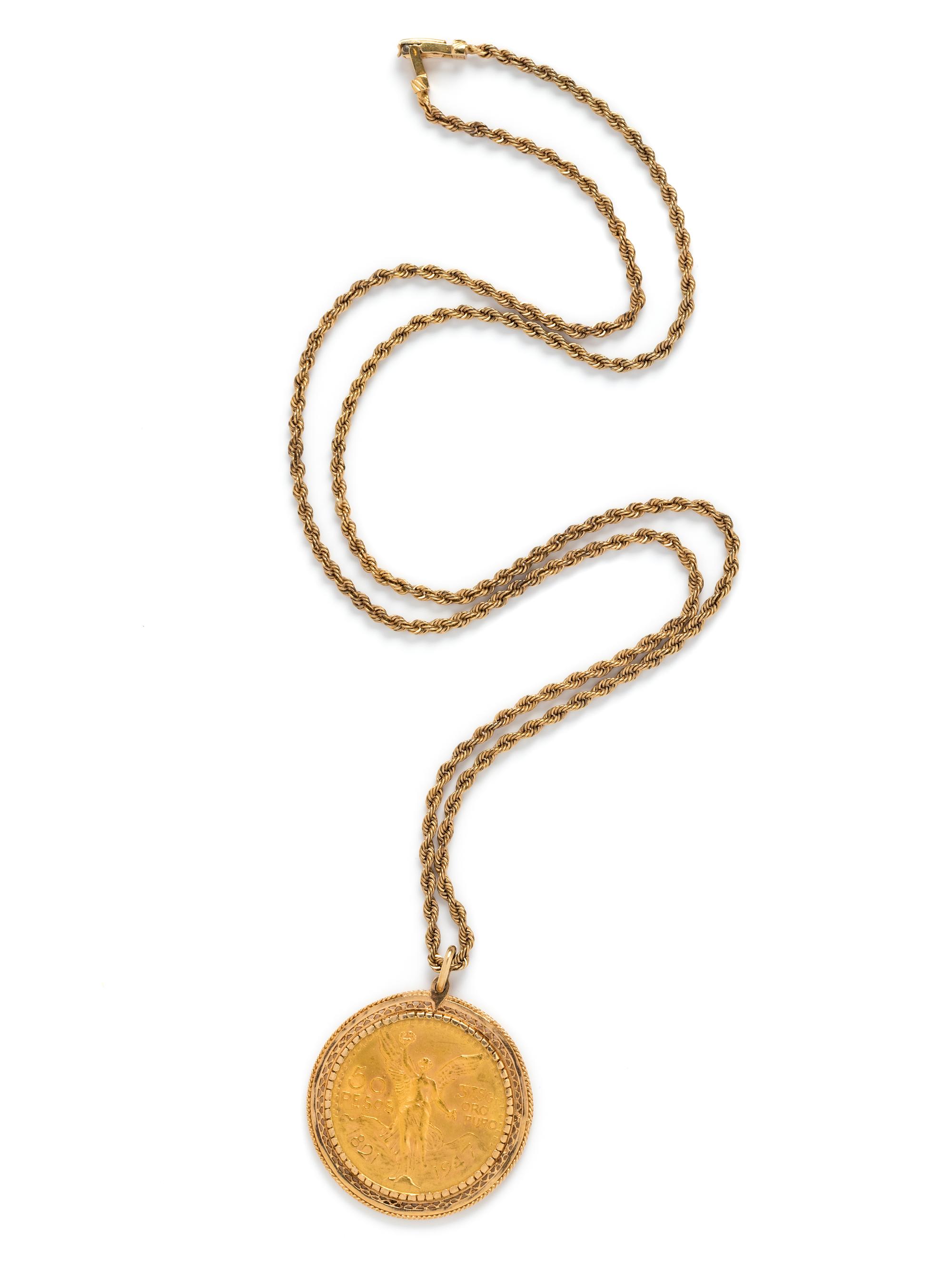 YELLOW GOLD AND COIN PENDANT/NECKLACE