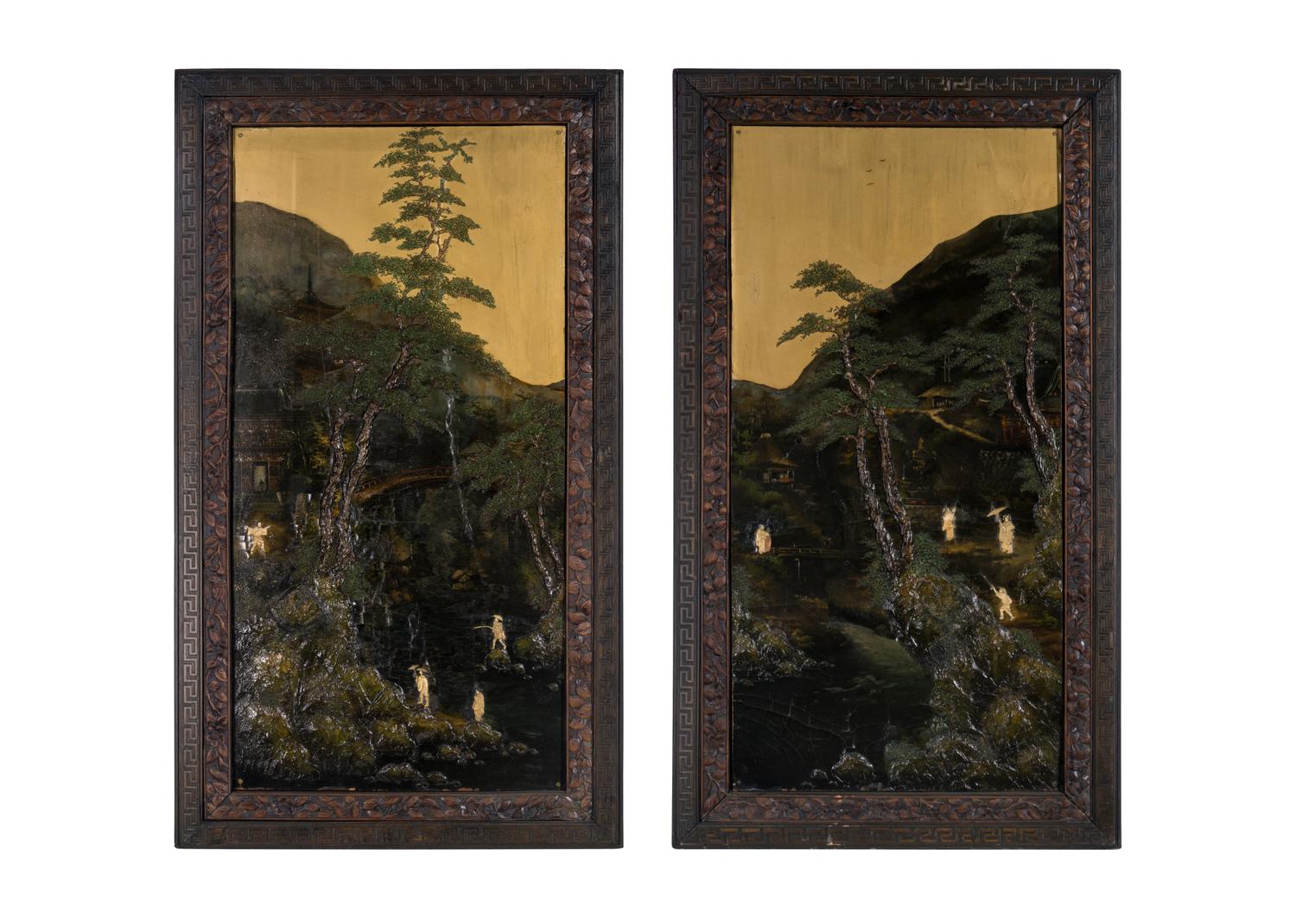 A Pair of Chinese Lacquered and Painted Panels