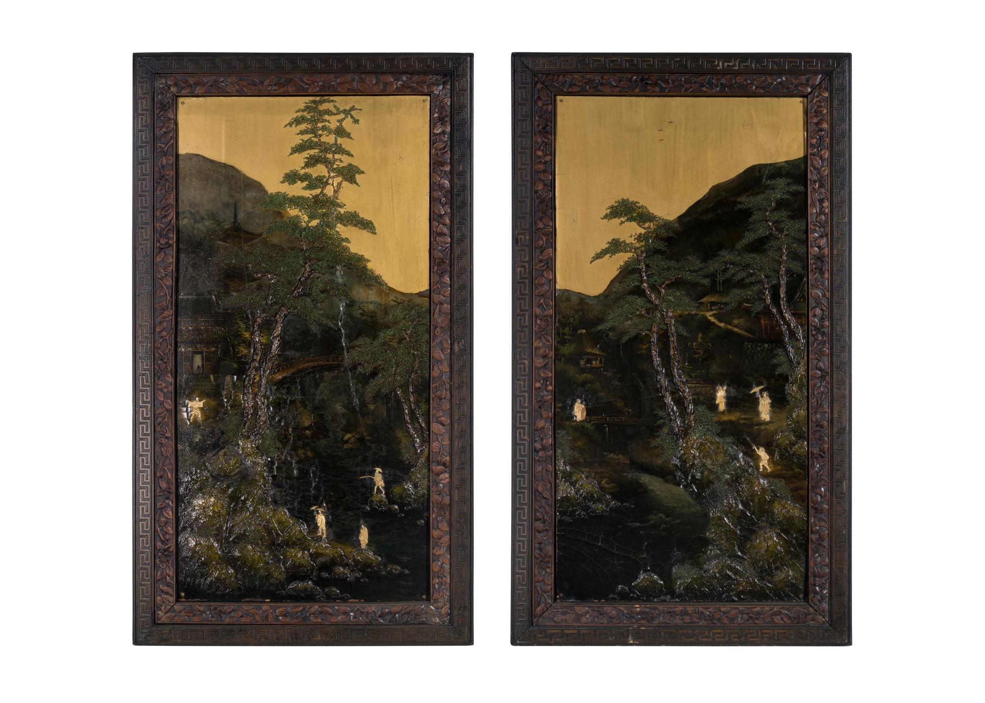 A Pair of Chinese Lacquered and Painted Panels