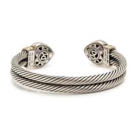 DAVID YURMAN, STERLING SILVER, YELLOW GOLD AND AMETHYST 'DOUBLE CABLE HEART' CUFF BRACELET