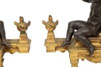 A Pair of French Gilt and Patinated Bronze Figural Chenets Mounted as Lamps