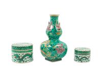 Three Chinese Famille Verte Porcelain Articles