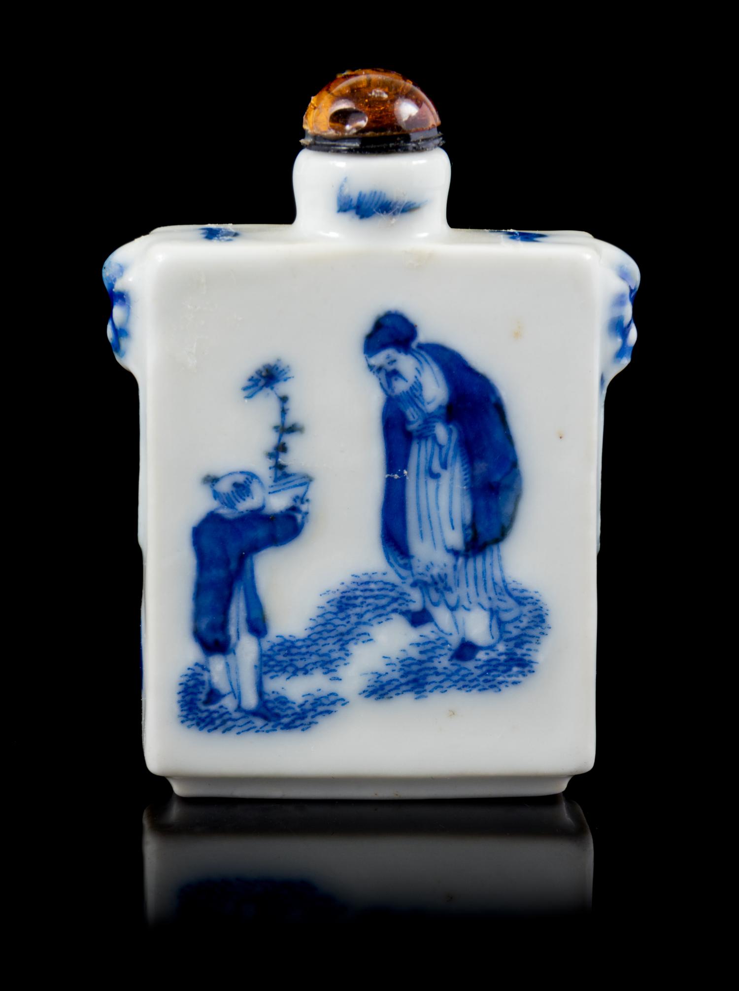 A Blue and White Porcelain Snuff Bottle Height 2 1/2 inches. — GUANGXU PERIOD (1875-1908)